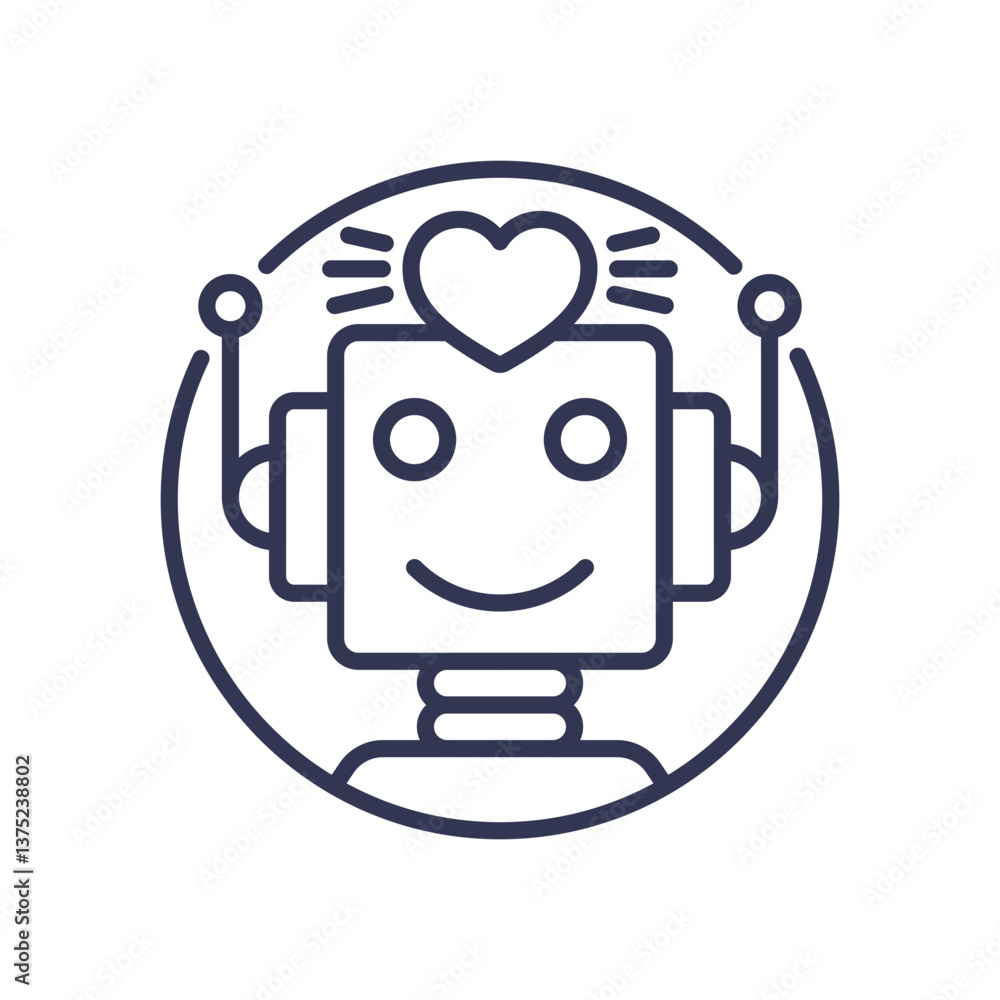 Aufkleber a smiling robot with a heart symbol, representing empathy in ai.