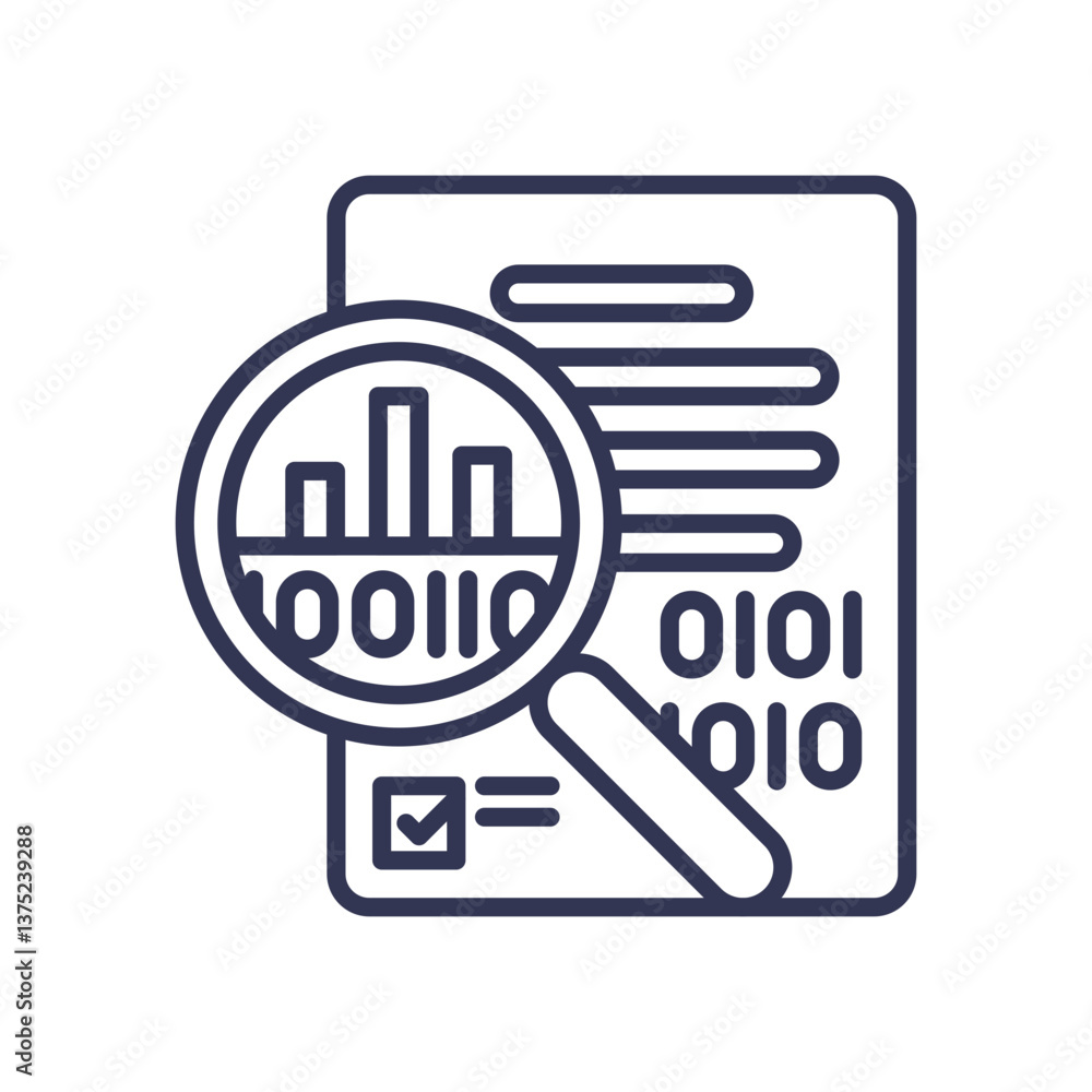 Poster magnifying glass over data sheet symbolizes data analysis and insights.