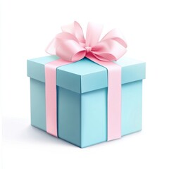 Obraz premium Blue gift box with pink ribbon and bow on a white background