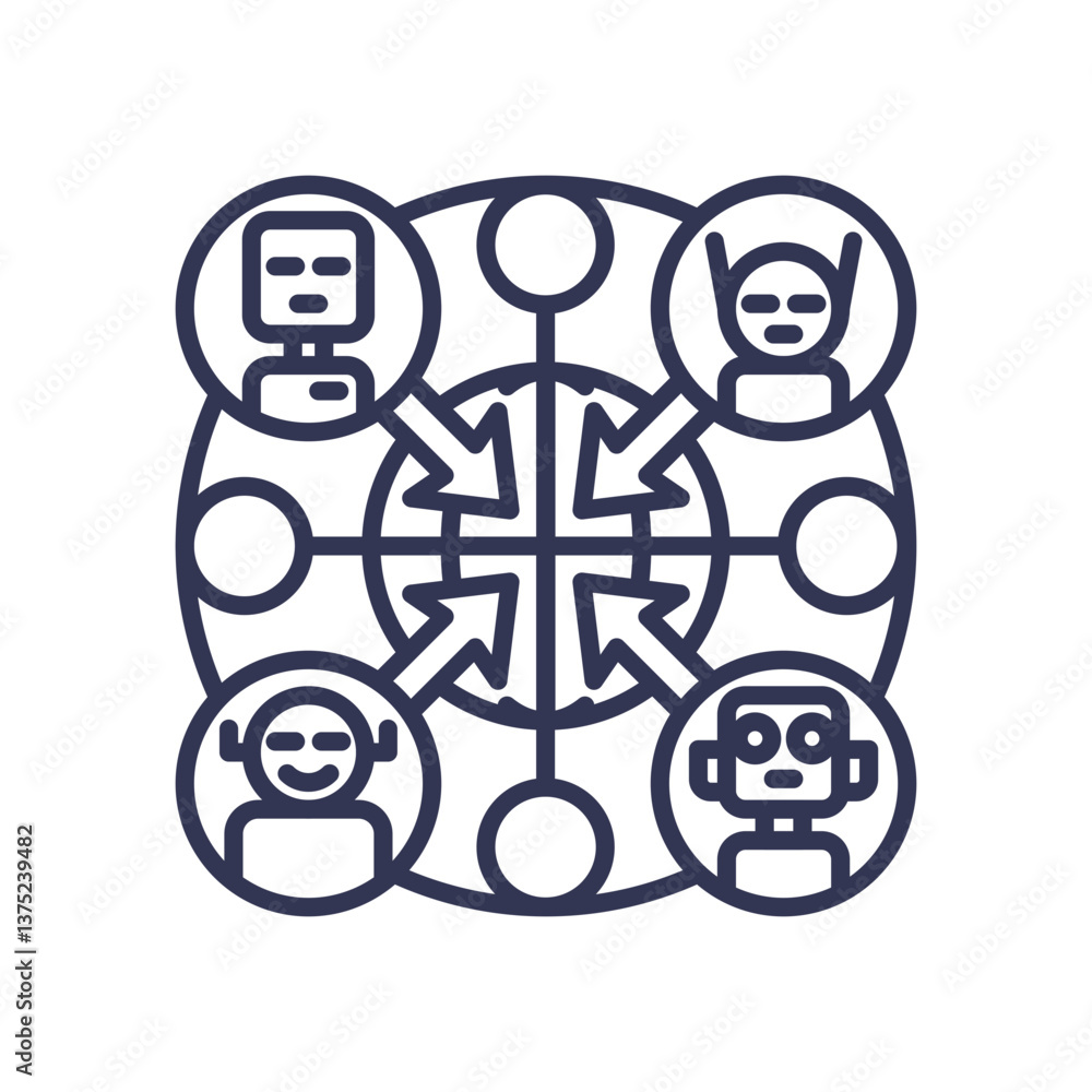 Poster robots connected in a network, symbolizing collaborative ai in multiagentworkflow.