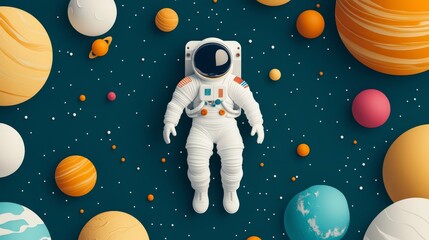 Space Explorer Birthday Invitation with Astronaut and Colorful Planets in Cosmic Background