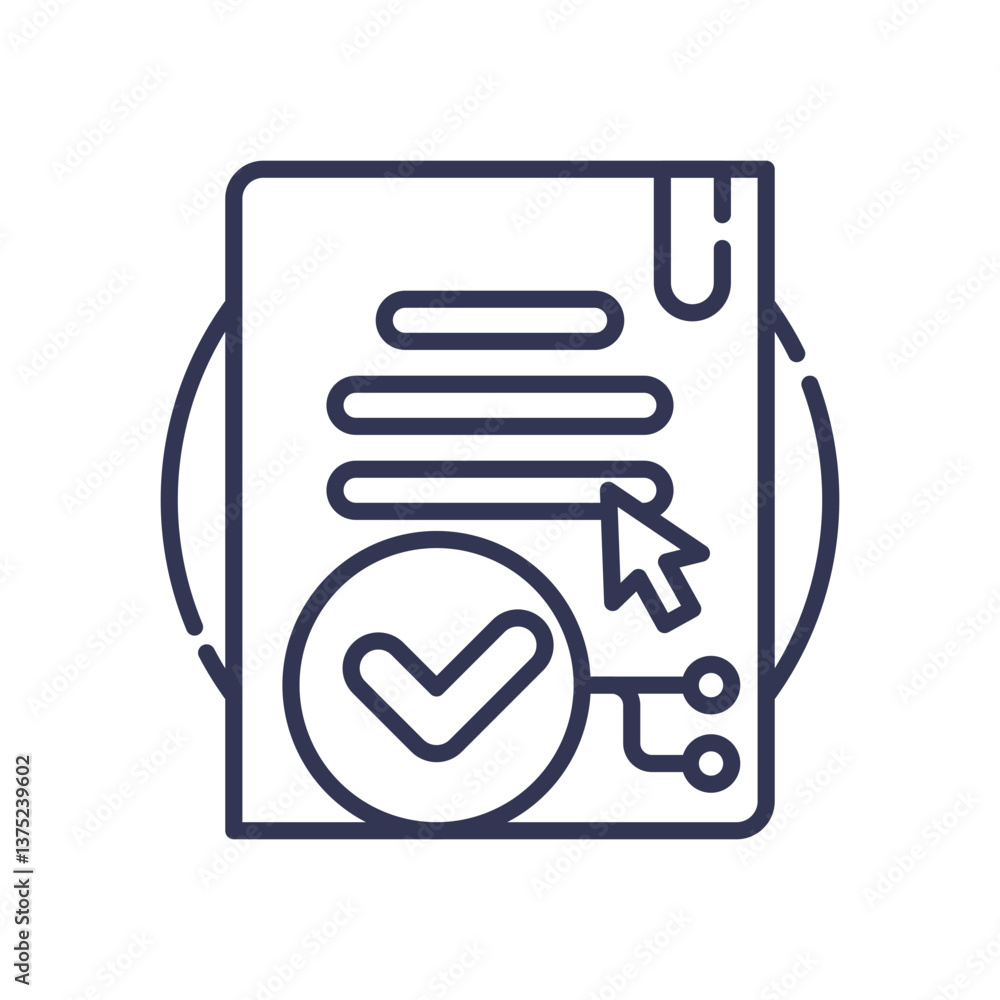 Poster document with checkmark and cursor symbolizes policy approval and management.
