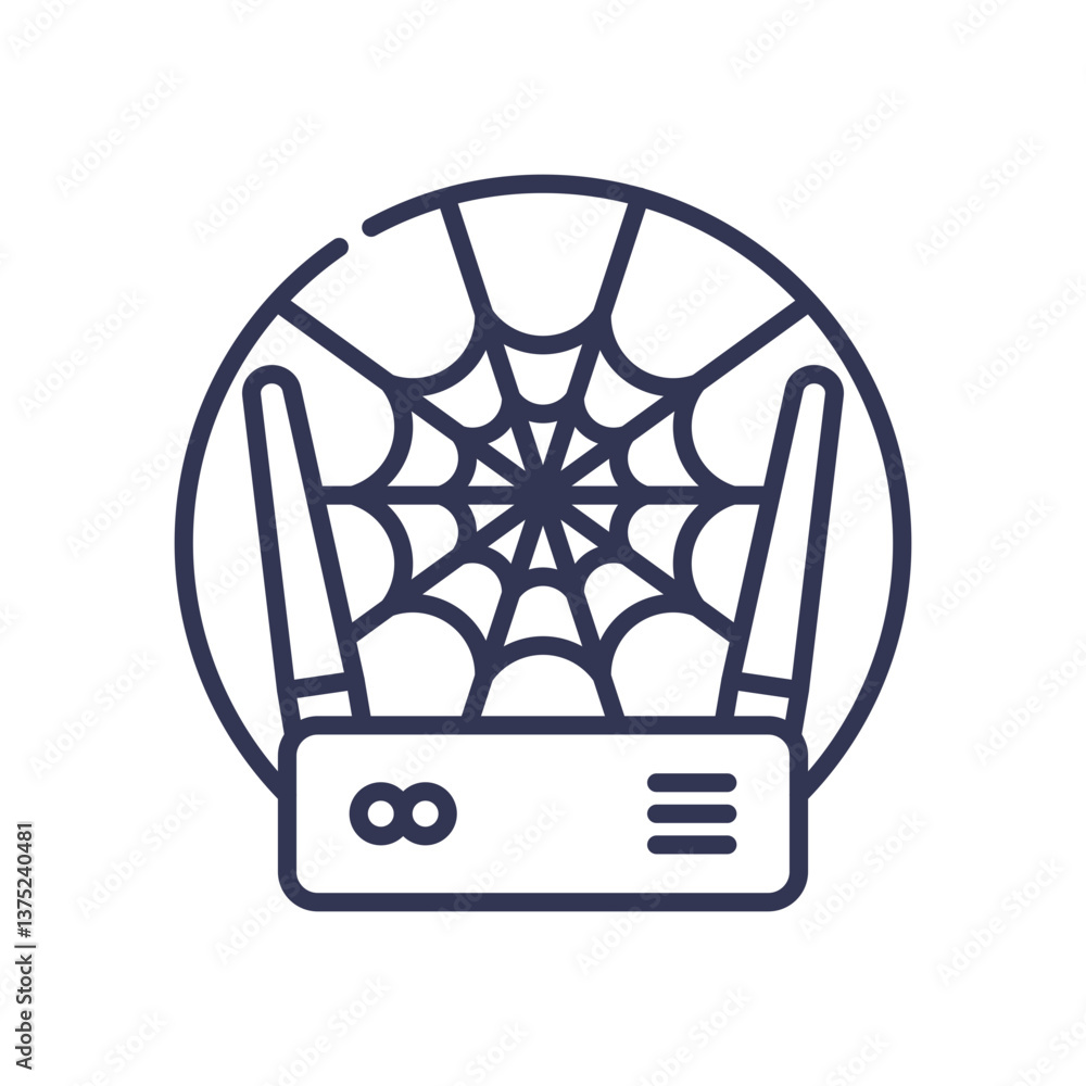 Poster a router with a spider web symbolizes technological abandonment and automation's impact.