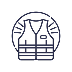 Line art of a safety vest symbolizing visibility and prevention.