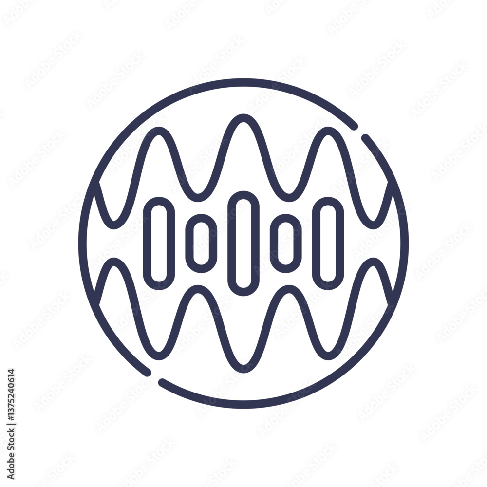 Poster circular sound wave icon symbolizing audio representation.