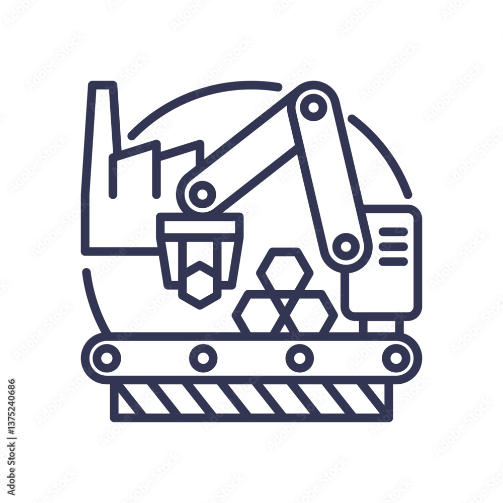 Aufkleber factory automation with robotic arm and conveyor belt symbolizing industrial automation.