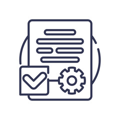 Document with checkmark and gear symbolizing automated verification.