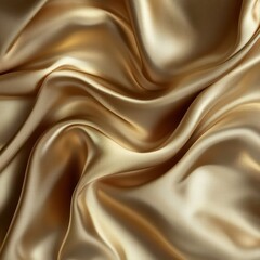 Fototapeta premium A close-up of luxurious golden silk, its soft folds and lustrous texture capture the essence of opulence, reflecting the gentle play of light and shadow and the elegance.