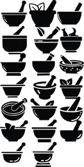 mortar and pestle silhouette vector illustration, grinder, herbal