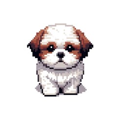 Obraz premium 흰 배경, 시추, 픽셀아트, jpeg (white background, Shih Tzu, pixel art, jpeg)