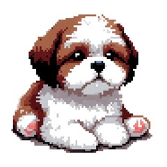 Fototapeta premium 흰 배경, 시추, 픽셀아트, jpeg (white background, Shih Tzu, pixel art, jpeg)