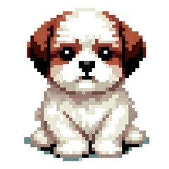 Fototapeta premium 흰 배경, 시추, 픽셀아트, jpeg (white background, Shih Tzu, pixel art, jpeg)