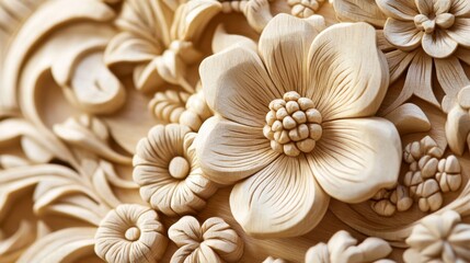 Detailed Floral Carvings in Wood with Intricate Patterns and Design