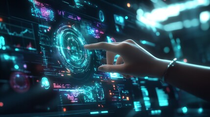 Futuristic Digital Interface Interaction with Touchscreen Display
