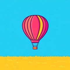 Obraz premium A cartoon hot air balloon ascends into the bright blue sky