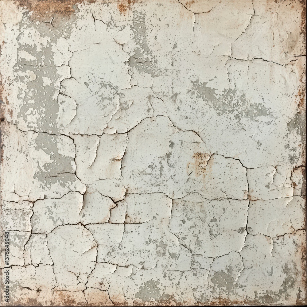 Poster weathered canvas: close-up view of textured, cracked paint on a square surface, showing the effects 