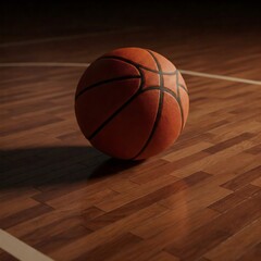 Obraz premium Basketball ball resting on hardwood court floor in a gym