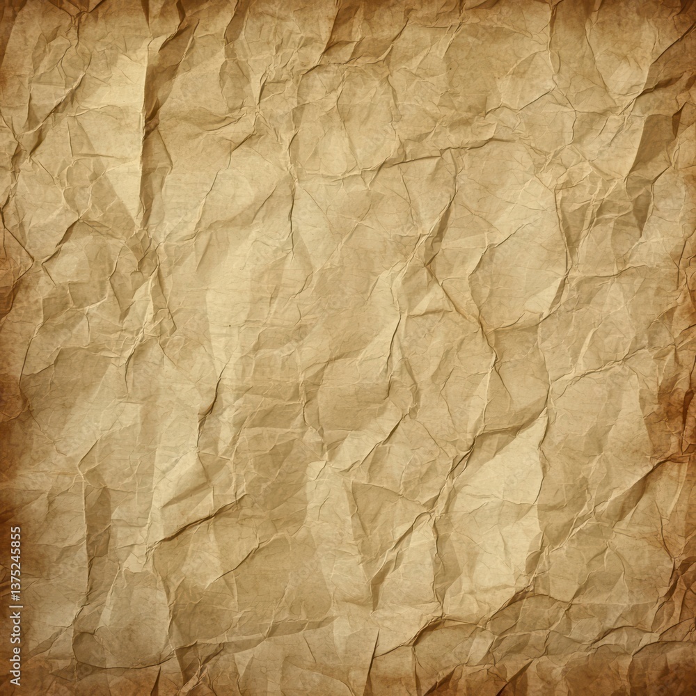 Poster wrinkled paper: a close-up shot of heavily wrinkled paper with its intricate patterns and textures. 