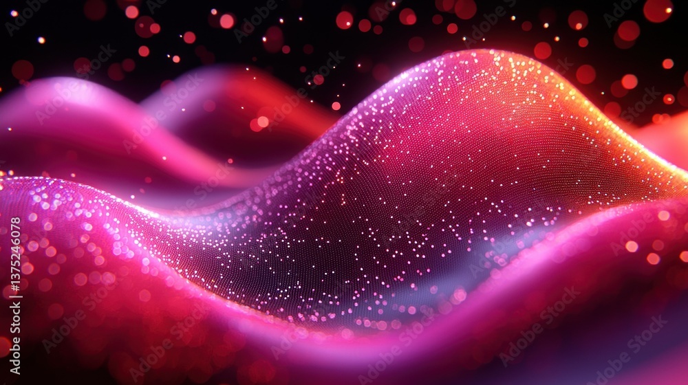 Poster abstract pink and red particle wave: digital art