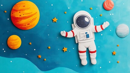 Dreamy Astronaut Birthday Invitation with Hand-Painted Planets and Stars