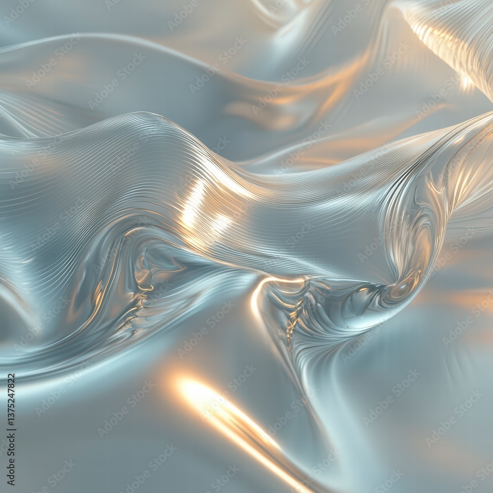 Poster abstract metallic waves: an abstract composition featuring flowing metallic waves, reflecting light 