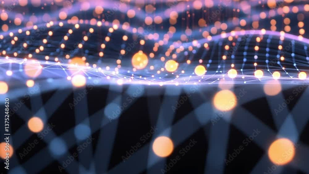 Poster digital network: an abstract representation of a digital network, featuring interconnected nodes and