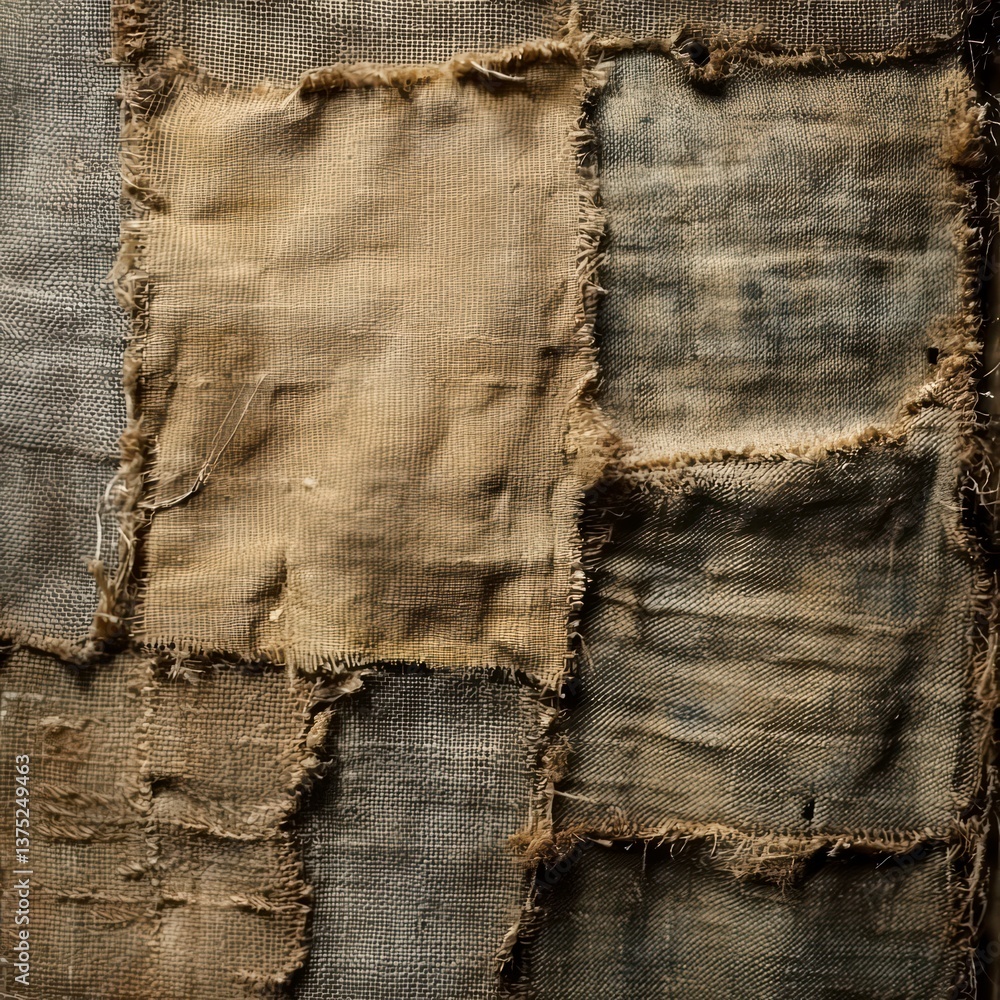 Poster texture of aged patchwork: this image presents a close-up view of a meticulously crafted patchwork t