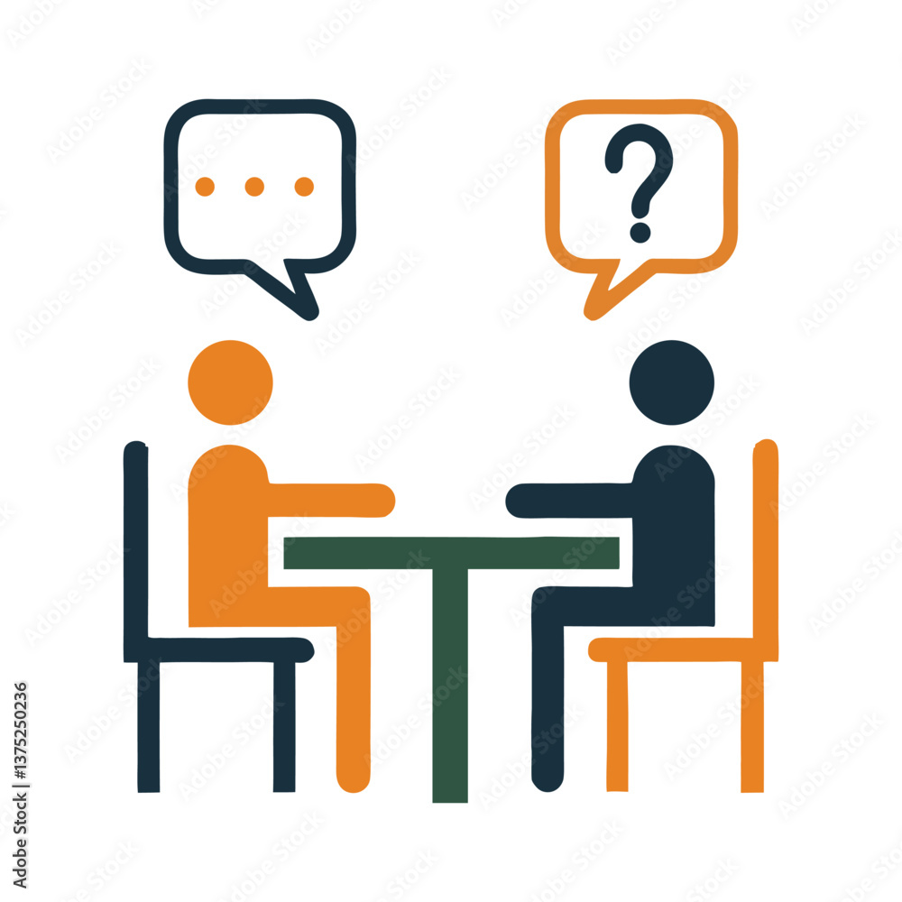 Poster conversation between two people dialogue and question mark icon vector.