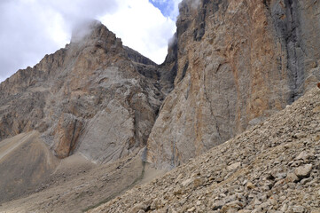 A perfect view of the harsh rocks and green plains from the peak of Shahdag in the Caucasus Mountains