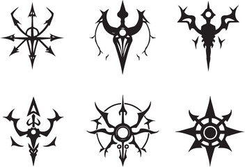 Set of decorative gothic and mystical elements, ornaments, symbols. Hand drawn vector illustration