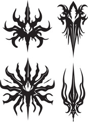 Set of decorative gothic and mystical elements, ornaments, symbols. Hand drawn vector illustration