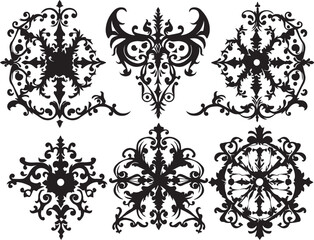 Set of decorative gothic and mystical elements, ornaments, symbols. Hand drawn vector illustration