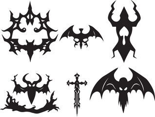 Set of decorative gothic and mystical elements, ornaments, symbols. Hand drawn vector illustration