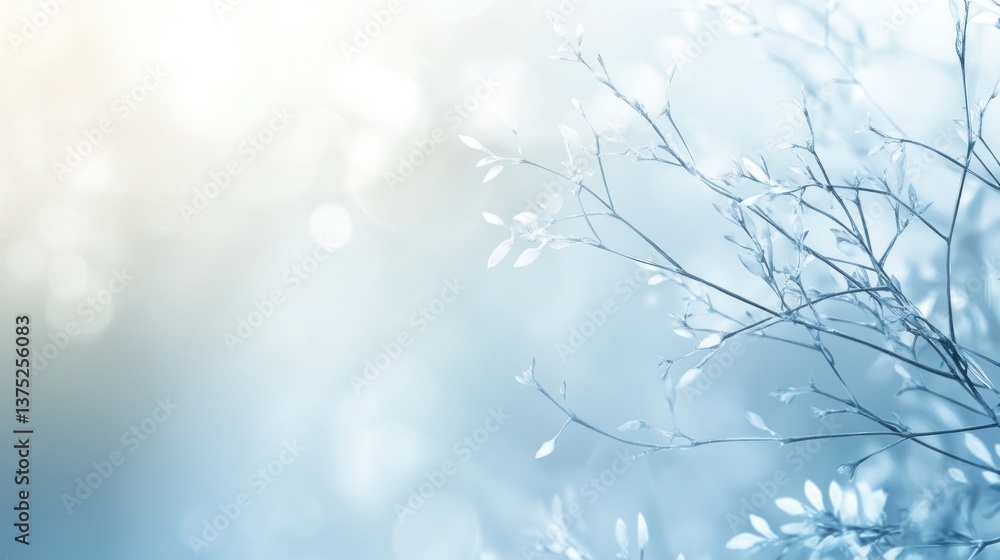 Poster Serene winter scene with delicate branches and soft bokeh background.