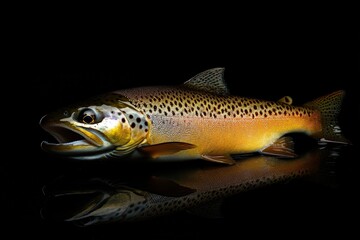 A beautifully detailed shot of a brown trout swimming gracefully