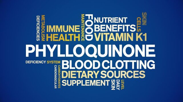 Phylloquinone Vitamin K1 animated word cloud;text design animation tag kinetic typography seamless loop.