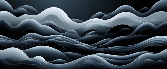 Black mystical fog waves vector pattern abstract design illustration background