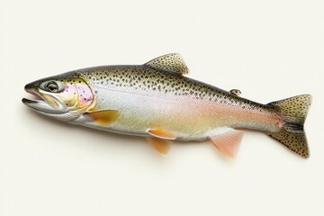 Obraz premium A single iridescent fish lies on a plain off white surface