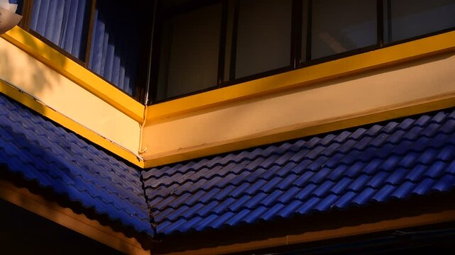 Roof with metal tile, Blue double corrugated roof tiles