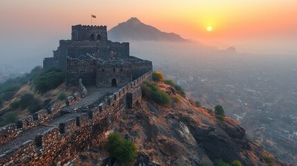 Obraz premium Sunrise over the Majestic Hill Fort: A Breathtaking Vista