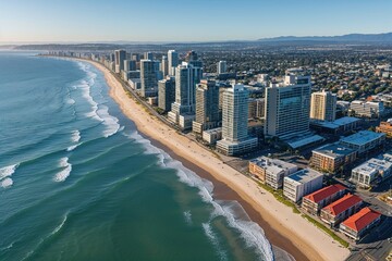 Obraz premium Serene Aerial Cross-Section of Port Beach Embracing Fremantle Under Clear Blue Skies