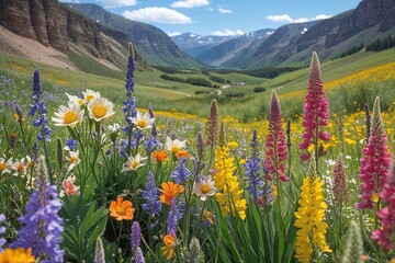Exotic Wildflowers Thriving in a Bright Summer Valley Landscape