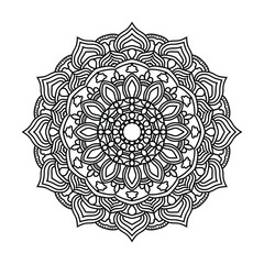 An artistic mandala illustration with overlapping floral and leaf patterns, rendered in black and white for creative expression.