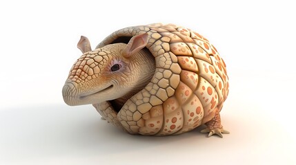 Obraz premium Adorable Armadillo Curled Up in Shell Wildlife Animal Closeup on White Background