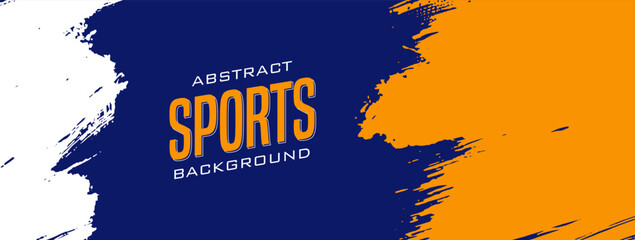 Abstract grunge background vector with paint brush and halftone effect, template design banner with gradient blue and orange color