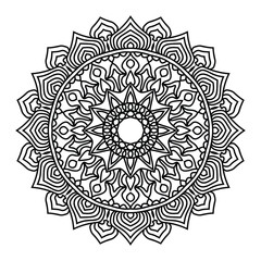 Monochrome ethnic mandala design. Anti-stress coloring page.