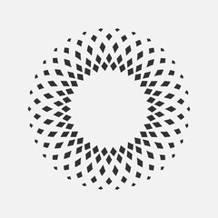 Halftone dotted background circularly distributed. Halftone effect pattern. Border logo icon. Emblem for your design.