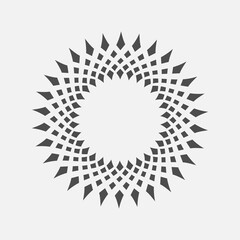 Halftone dotted background circularly distributed. Halftone effect pattern. Border logo icon. Emblem for your design.