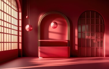 Red Minimalist Showcase Interior Design