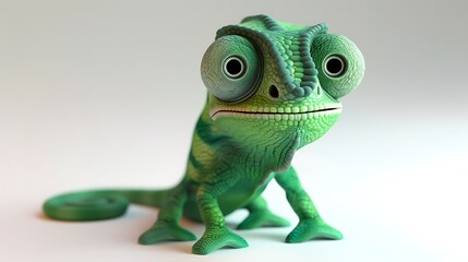 Fototapeta premium Adorable Cartoon Chameleon Posing Cutely Green Reptile Character Illustration Digital Art